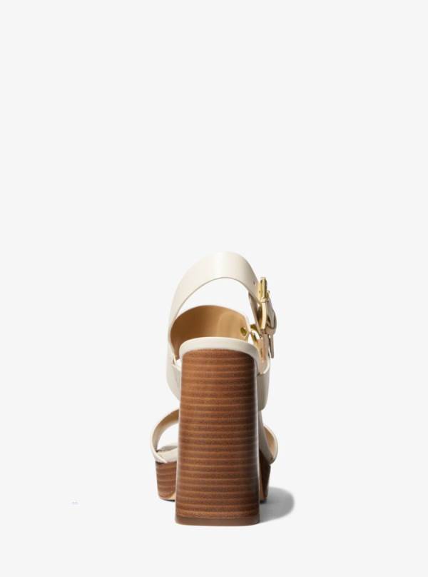 Damske Sandále Michael Kors Summer Leather Platform Krém - Topanky Michael Kors Vypredaj | ZLVPD-4012